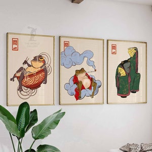 Japanese Set of 3 Frog Posters, Japanese Frog Prints, Funny Frogs, Matsumoto Hoji Wall Art Decor, Animal Art, Animal Art A1/A2/A3/A4