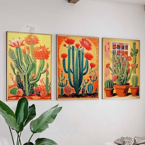 Mexikanisches 3er-Set Kaktusposter, Mexikanische Kaktusdrucke, Blumenwandkunst, Botanische Drucke, Mexiko Wandkunst, Botanisches Dekor