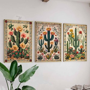 Vintage Set of 3 Mexican Posters, Mexican Prints, Mexican Decor, Traditional Latin Decor, Floral Print, Botanical Wall Art, Tropical Print