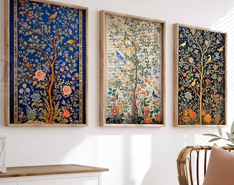 Indian Floral Set of 3 Prints, Indian Decor, Floral Wall Art