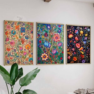 Indian Floral Set of 3 Prints, Indian Decor, Floral Wall Art, Vintage Cultural Art, Wall Art Decor, Traditional Pichwai Art, Indian Gift