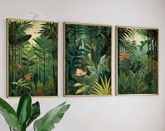 Henri Rousseau Floral Print Set, Vintage Botanical Wall Art, Tropical Decor