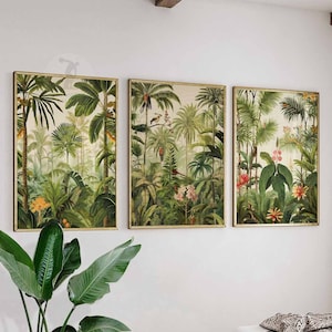 Henri Rousseau Floral Set of 3 Floral Posters, Boho Floral Wall Print, Botanical Art, Tropical Decor, Jungle Aesthetic, Tropical Decor, Gift