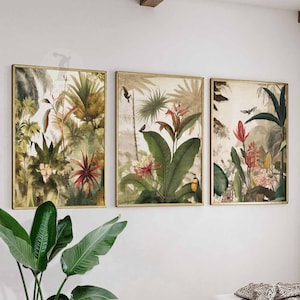 Henri Rousseau Floral Set of 3 Floral Posters, Boho Floral Wall Print, Botanical Art, Tropical Decor, Jungle Aesthetic, Tropical Decor, Gift