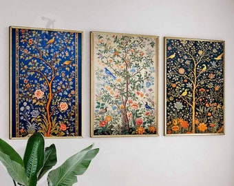 Indian Floral Set of 3 Prints, Indian Decor, Floral Wall Art, Vintage Cultural Art, Wall Art Decor, Traditional Pichwai Art, Indian Gift