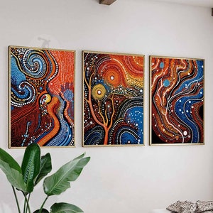 Set di 3 stampe aborigene, arte murale culturale, set di poster indigeni, decorazioni aborigene, stampe artistiche di viaggio australiane, arte murale culturale