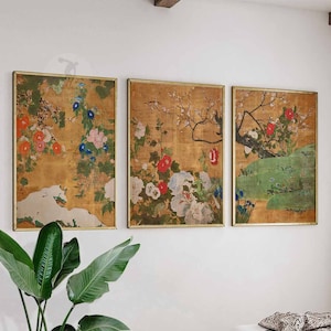 Japanese Set of 3 Posters, Saitō Ippo Flowers of the Four Seasons, Japanese Art Print, Oriental Poster Sets, Floral Print, Gift, A1/A2/A3/A4
