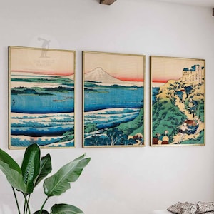 Japanese Set of 3 Posters, Japanese Art Prints, Floral Wall Art, Botanical Prints, Landscape and Scenery Poster Set, Oriental Japanese Decor