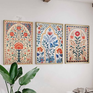 Set of 3 Indian Prints, Indian Decor, Floral Wall Art, Traditional Indian Art, Hindu Art, Sikh Art, Pichwai Art, Indian Gift