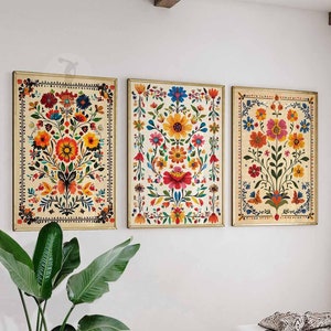 Vintage Set of 3 Mexican Posters, Mexican Prints, Mexican Decor, Traditional Latin Decor, Floral Print, Botanical Wall Art, Tropical Print