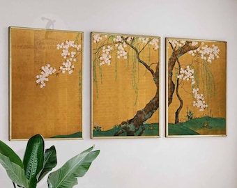 Japanese Cherry Blossom Tree Art Print Set of 3