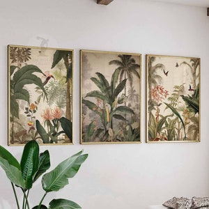 Henri Rousseau Floral Set di 3 poster floreali, stampa murale floreale boho, arte botanica, arredamento tropicale, estetica della giungla, arredamento tropicale, regalo