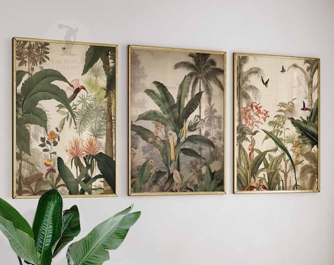 Henri Rousseau Floral Set of 3 Floral Posters, Boho Floral Wall Print, Botanical Art, Tropical Decor, Jungle Aesthetic, Tropical Decor, Gift