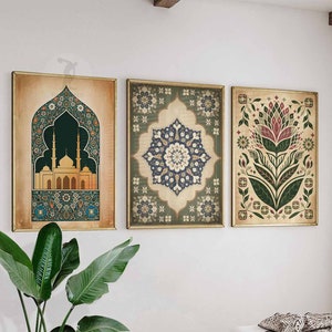 Set of 3 Islamic Prints, Arabic Wall Art, Middle Eastern Decor, Islamic Poster, Islamic Gift, Middle Eastern Decor, Floral Poster Set