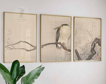 Stampe artistiche di uccelli giapponesi, set di 3, decorazione murale orientale