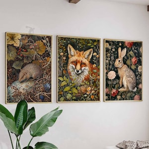 William Morris Prints, Set of 3 William Morris Posters, William Morris Animal Art, Botanical Decor, Vintage Art, Fox Print, Bird Art