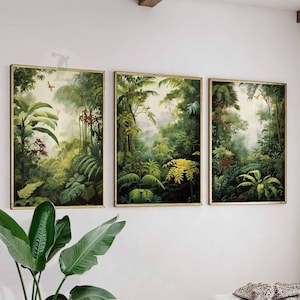 Henri Rousseau Floral 3er Set Blumenposter, Boho Blumenwanddruck, Botanische Kunst, Tropisches Dekor, Dschungelästhetik, Tropisches Dekor, Geschenk