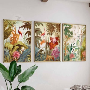 Henri Rousseau Floral Set of 3 Floral Posters, Boho Floral Wall Print, Botanical Art, Tropical Decor, Jungle Aesthetic, Tropical Decor, Gift