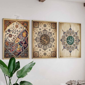 Set of 3 Islamic Prints, Arabic Wall Art, Middle Eastern Decor, Islamic Poster, Islamic Gift, Middle Eastern Decor, Floral Poster Set