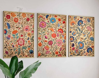 Indian Floral Print Set, Traditional Pichwai Art, Cultural Wall Decor
