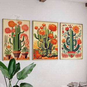 Mexikanisches 3er-Set Kaktus Poster, Mexikanische Blumendrucke, Mexiko Landschaft und Natur, Wanddekoration, Pflanzen, Botanisches Dekor, A1 / A2 / A3 / A4