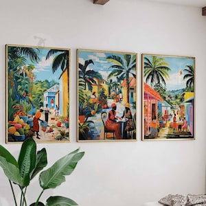 Caribbean Set of 3 Prints, Caribbean Wall Art, Tropical Decor, Exotic Poster, Tropical Art Print, Jamaica Wall Art, Floral Decor, Black Art