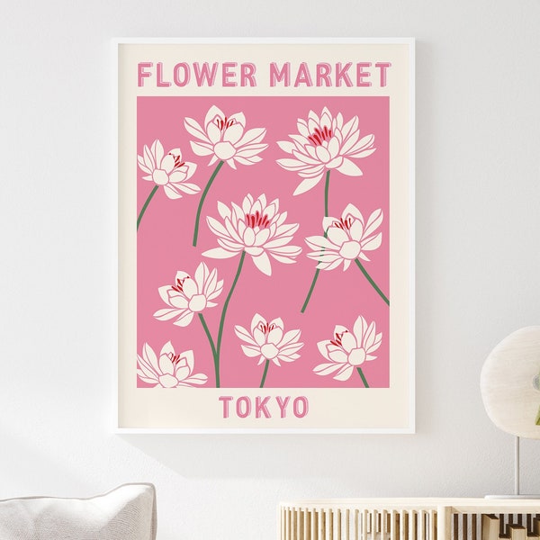 Flower Market Tokyo Art Print, Botanical Illustration, Flower Market Poster, Flowers Art Print, Vintage Retro Boho Poster, A1/A2/A3/A4