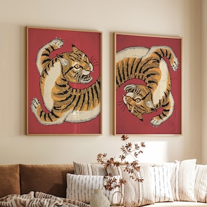 Set of 2 Indian Art Prints, Indian Poster Set, Indian Print, Tiger Print, Home Decor, Animal Art, Gift Idea, Asian Art, A1/A2/A3/A4