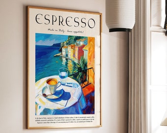 Espresso Art Print, Italian Coffee Poster, Kitchen Cafe Decor