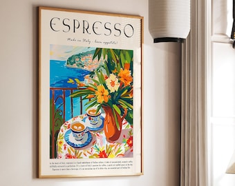 Espresso Coffee Art Poster, Italian Kitchen Decor
