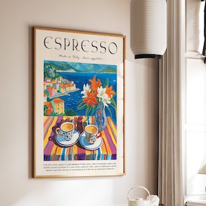 Coffee Poster, Espresso Print, Food Poster, Kitchen Decor, Italian Coffee Art, Retro Coffee Art, Vintage Food Art, Food and Drink Poster