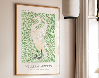 Impresión de la exposición de William Morris, cartel de William Morris, impresión de Kew Gardens, impresión de William Morris, arte floral de William Morris, arte del cisne