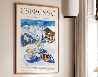 Espresso Coffee Art Poster, Italian Kitchen Decor