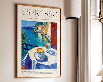 Italian Espresso Coffee Art Print, Kitchen Decor