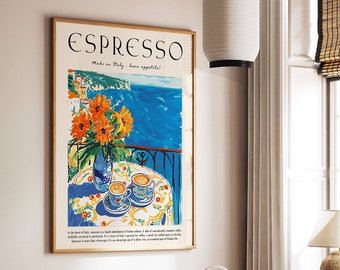 Espresso Coffee Poster, Italian Cafe Art, Kitchen Print