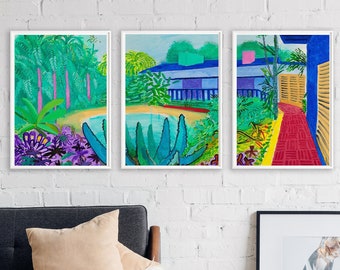 David Hockney Garden with blue terrace PrintDavid Hockney PosterWall Decor