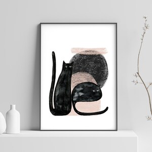 Minimalist 2 Black Cats Poster, Cat Art Prints, Animal Wall Decor, Animal Art Print, Cat Lovers Gift, Interior Design, A1/A2/A3/A4