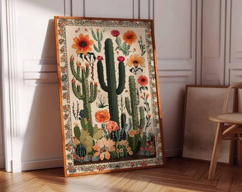 Pôster mexicano vintage, estampa de cacto, estampas mexicanas, decoração mexicana, decoração tradicional latina, arte botânica de parede, estampa tropical, arte latina