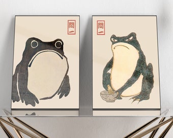Japanese Set of 2 Frog Posters, Japanese Frog Prints, Matsumoto Hoji Wall Art Decor, Animal Art, Animal Poster, Gift, A1/A2/A3/A4