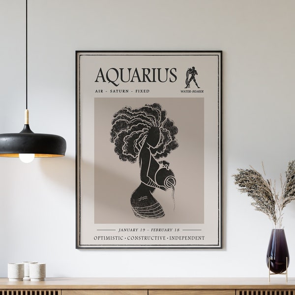 Star Sign Poster, Aquarius Star Sign Print, Birthday Gift, Zodiac, Astrology Poster, Star Sign Art Print, Boho Decor, Bedroom Art