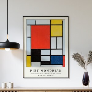 Piet Mondrian Poster, Composition With Large Red Plane , Piet Mondrian Art Print, Bauhaus Poster, Abstract Art, Cubism, Modern Art, Gift image 2