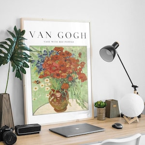 Póster de la exposición de Van Gogh, jarrón con amapolas rojas, decoración de pared, impresión artística de Van Gogh, paisaje, idea de regalo, tamaño A1/A2/A3/A4