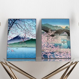 Hasui Kawase Set of 2 Posters, Japanese Poster Set, Gallery Wall, Oriental Art, Asian Wall Art Decor, Mt. Fuji, Spring Evening, A1/A2/A3/A4