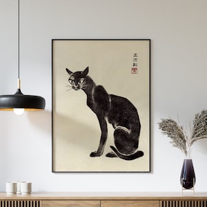 Kunstdruck Japanische Katze Auf Leinwand – Schwarze Katze Im Vintage-Design, 30,5x40,6 Cm, Ungerahmt