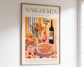 Margherita Pizza Art Print, Italiaans eten poster, keukendecor