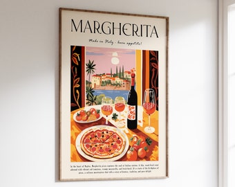 Pizza Food Print, Margherita Pizza Poster, Italian Food Art, Food and Drink Poster, Kitchen Decor, Poster for Kitchen, Food Gift