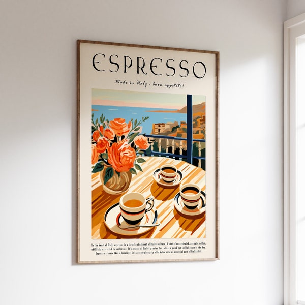 Coffee Poster, Italian Espresso Print, Kitchen Decor, Retro Coffee Art, Vintage Food Art, Food and Drink Poster