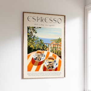 Coffee Poster, Italian Espresso Print, Kitchen Decor, Retro Coffee Art, Vintage Food Art, Food and Drink Poster