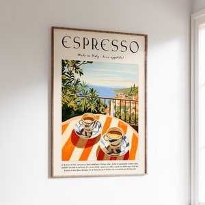 Póster de café, impresión de espresso italiano, decoración de cocina, arte retro del café, arte gastronómico vintage, póster de comida y bebida