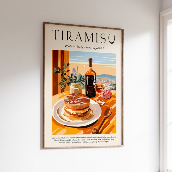 Italian Dessert Poster, Tiramisu Food Print, Poster for Kitchen, Kitchen Decor, Italian Food Art, Italy Poster, Retro Food Print, Food Gift